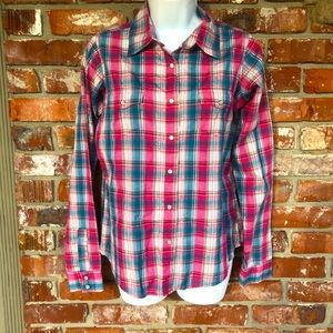 Wrancher by Wrangler plaid snap front long sleeve shirt size Medium